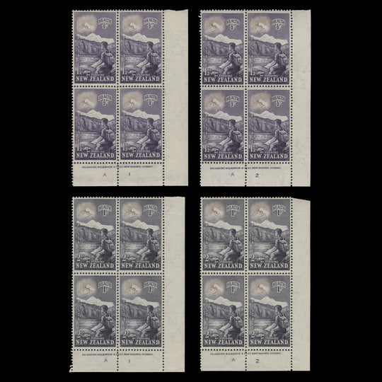 New Zealand 1954 (MLH) Mountains imprint/plate blocks