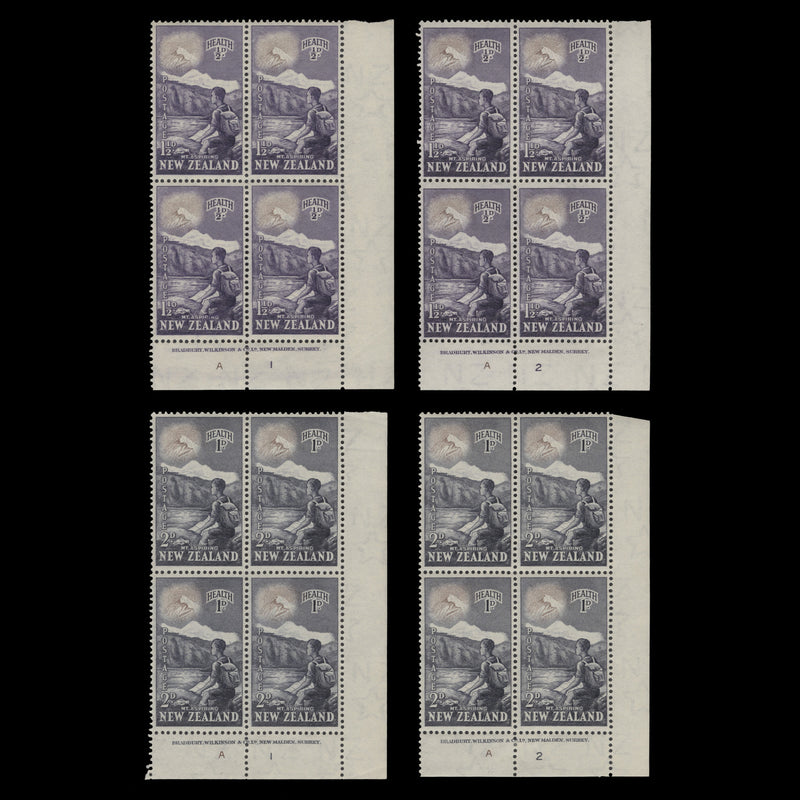 New Zealand 1954 (MNH) Mountains imprint/plate blocks