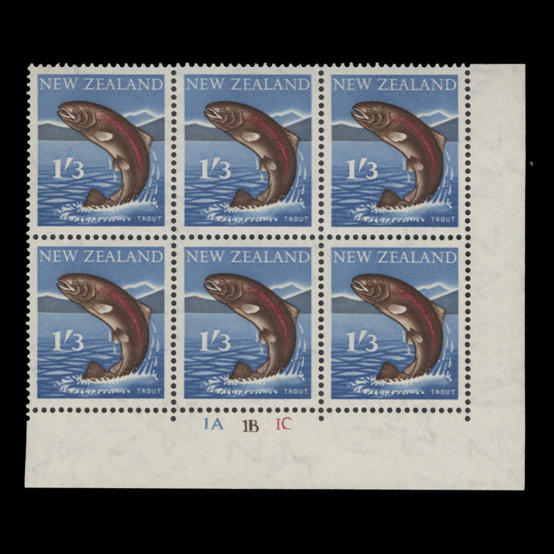 New Zealand 1960 (MNH) 1s3d Rainbow Trout plate block