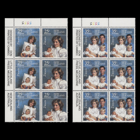 New Zealand 1985 (MNH) Prince of Wales and Family imprint/plate blocks