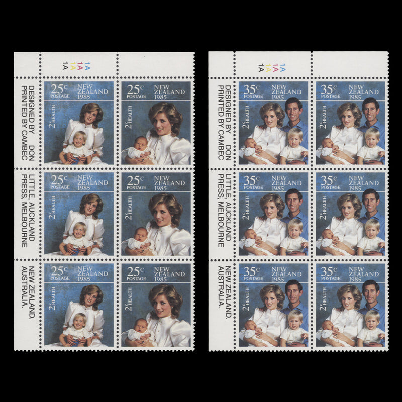 New Zealand 1985 (MNH) Prince of Wales and Family imprint/plate blocks