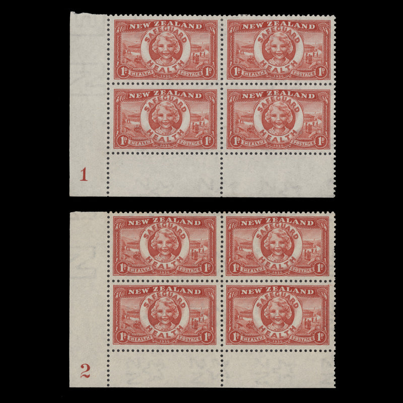 New Zealand 1936 (MLH) 1d+1d Lifebuoy plate blocks