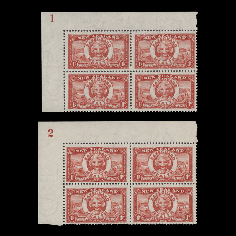 New Zealand 1936 (MLH) 1d+1d Lifebuoy plate blocks