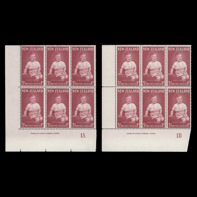 New Zealand 1963 (MNH) 3d+1d Prince Andrew imprint/plate blocks