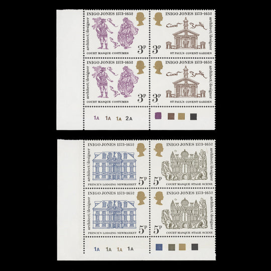 Great Britain 1973 (MNH) Inigo Jones traffic light/plate blocks