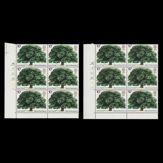 Great Britain 1974 (MLH) 10p British Trees cylinder blocks
