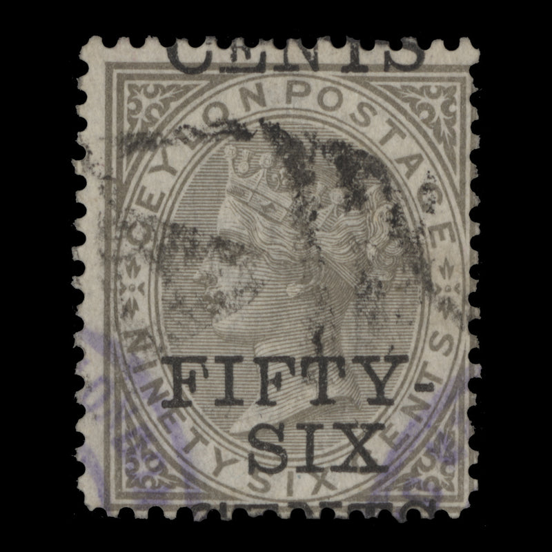 Ceylon 1885 (Variety) 56c/96c Drab with surcharge shift