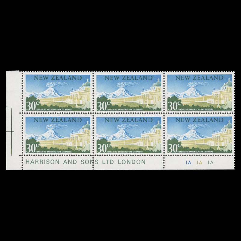 New Zealand 1967 (MNH) 30c Tongariro National Park imprint/plate block, gum arabic