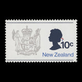 New Zealand 1973 (Variety) 10c Coat of Arms missing red, striated gum