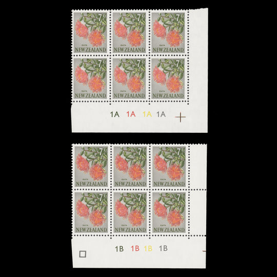 New Zealand 1967 (MNH) 7c Rata plate blocks