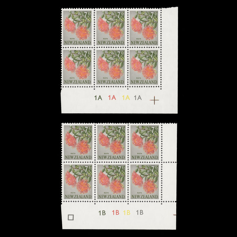 New Zealand 1967 (MNH) 7c Rata plate blocks