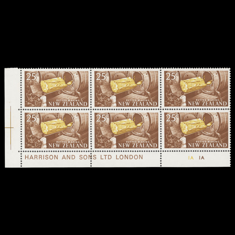 New Zealand 1967 (MNH) 25c Butter Making imprint/plate block