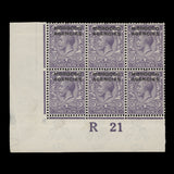 Morocco Agencies 1921 (MNH) 3d Bluish Violet control R21 block