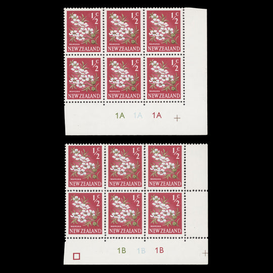New Zealand 1967 (MNH) ½c Manuka plate blocks