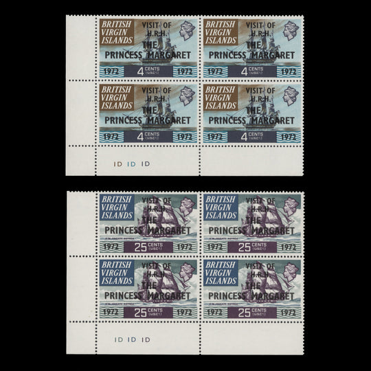 British Virgin Islands 1972 (MNH) Royal Visit of Princess Margaret plate blocks