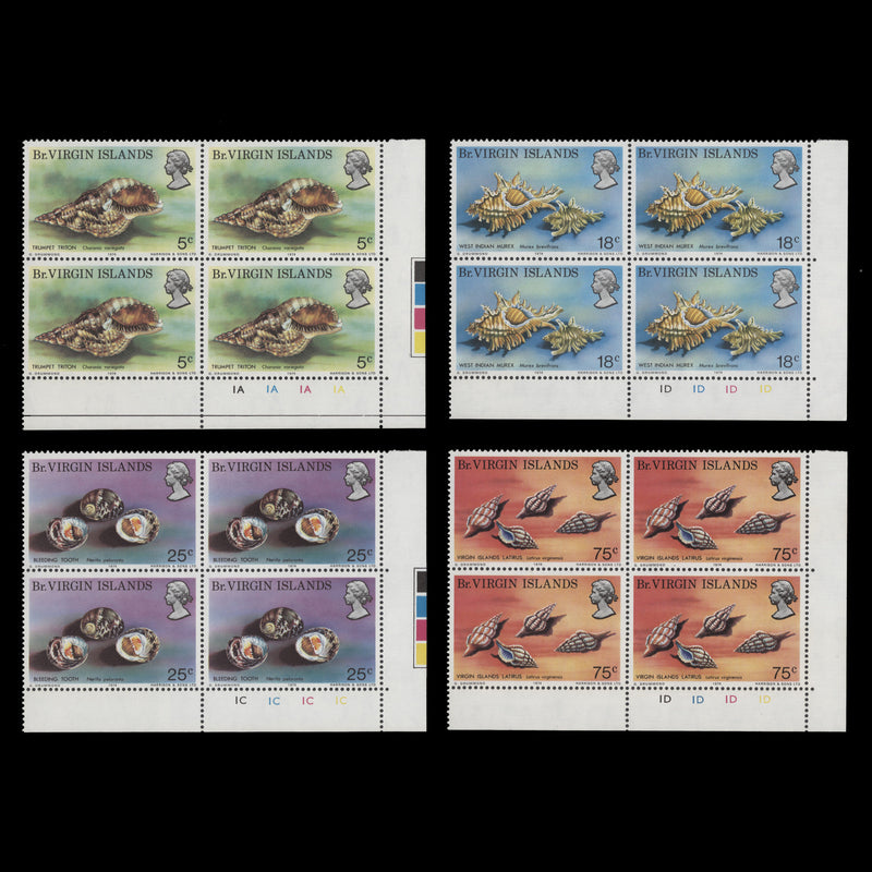 British Virgin Islands 1974 (MNH) Seashells plate blocks