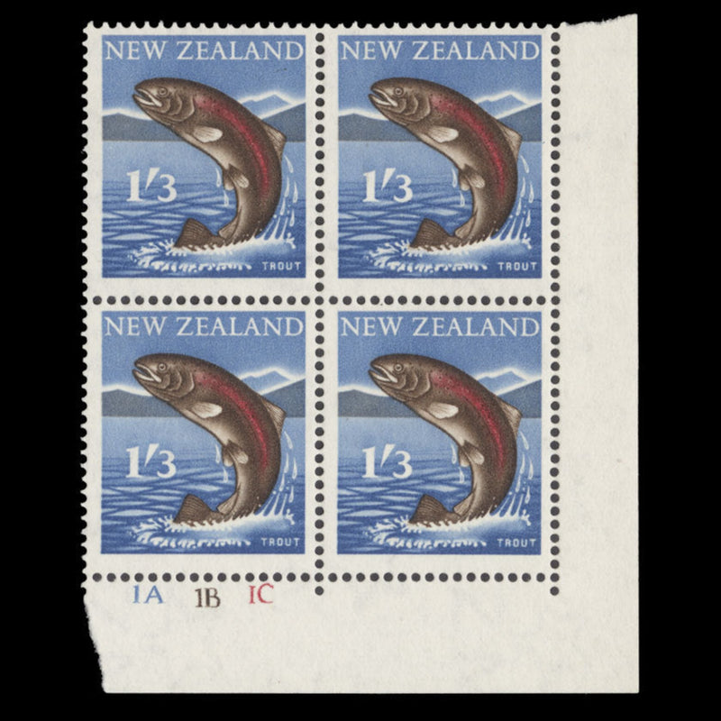 New Zealand 1960 (MNH) 1s 3d Rainbow Trout plate block