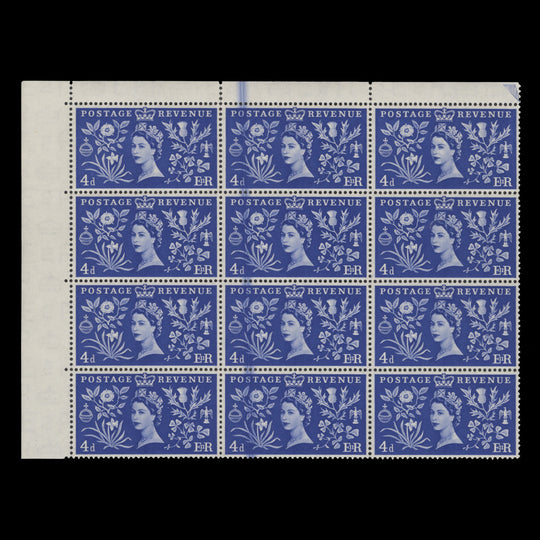 Great Britain 1953 (Variety) 4d Coronation block with blade flaw