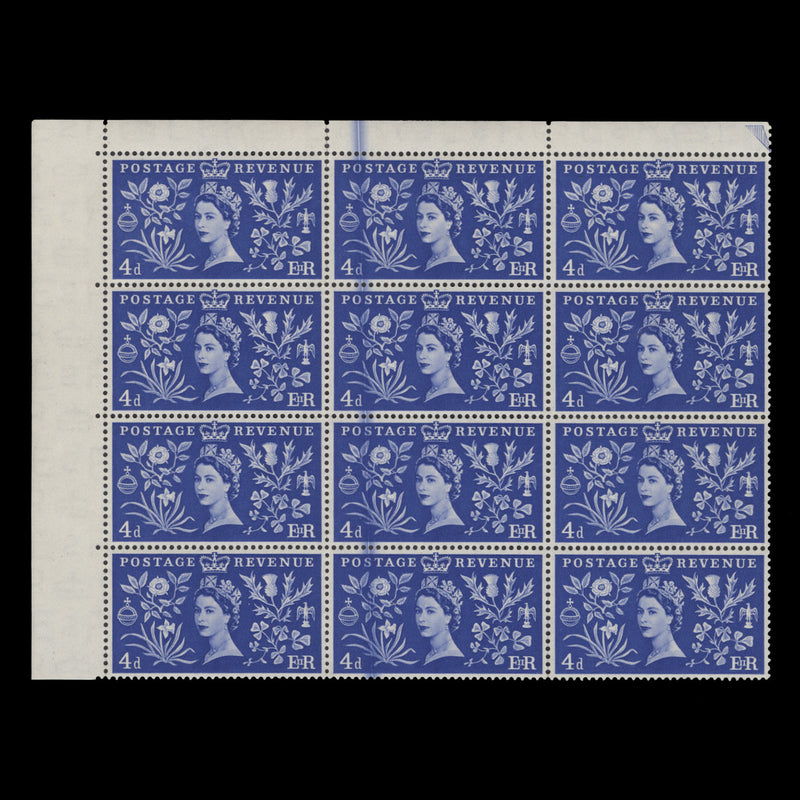 Great Britain 1953 (Variety) 4d Coronation block with blade flaw