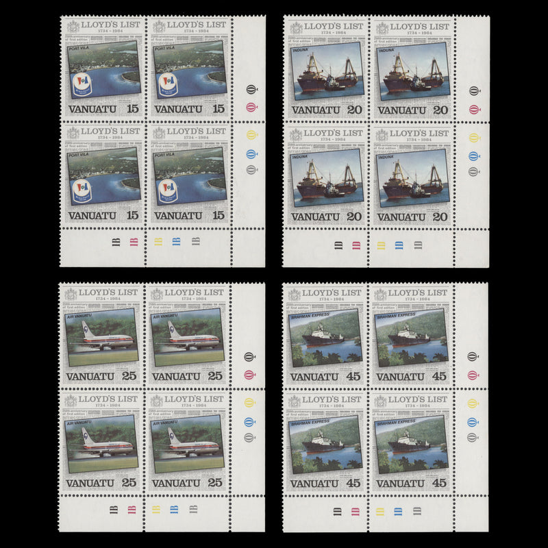 Vanuatu 1984 (MNH) Lloyd's List Anniversary plate blocks