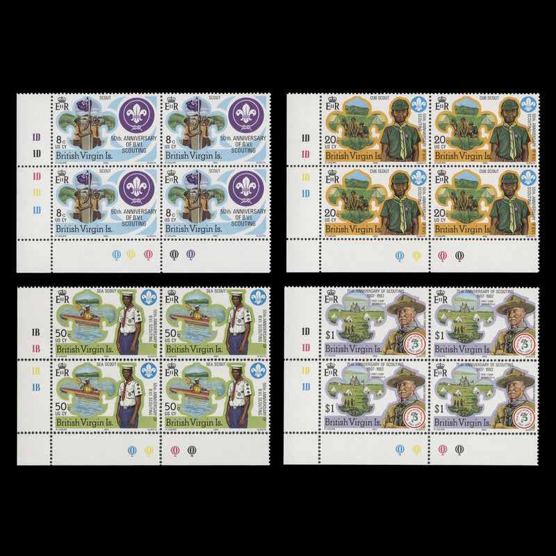 British Virgin Islands 1982 (MNH) Scouting Anniversary plate blocks