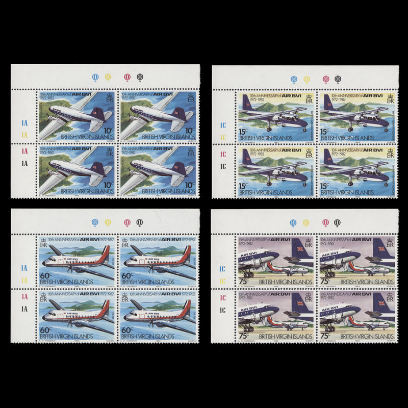 British Virgin Islands 1982 (MNH) Air BVI Anniversary plate blocks