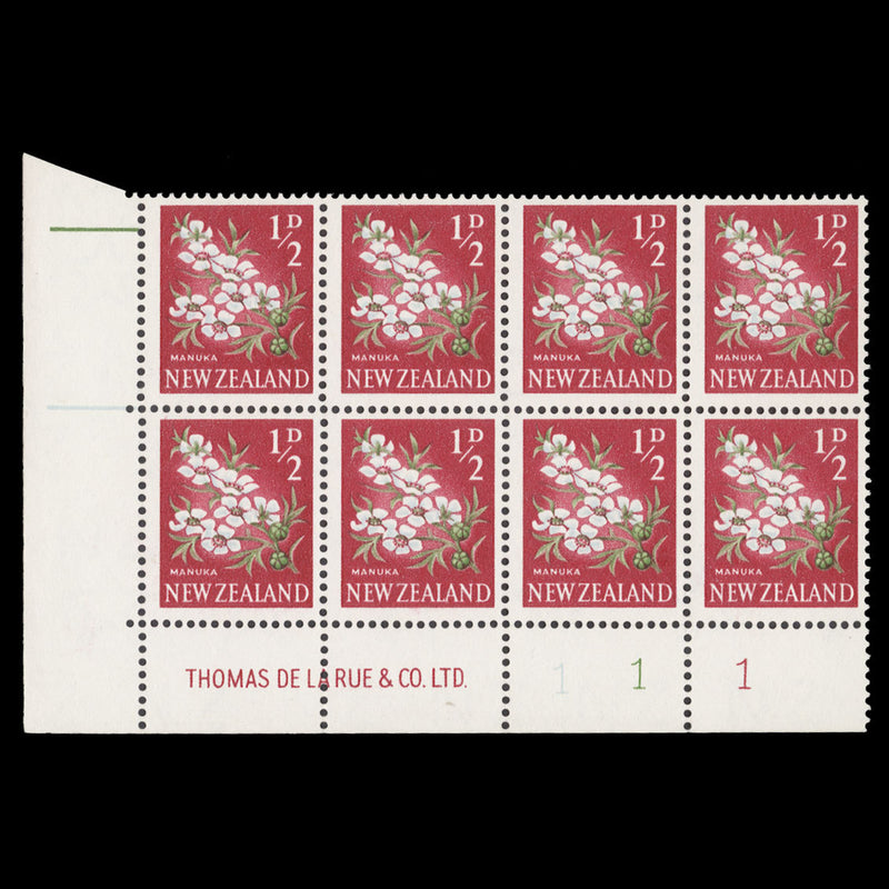 New Zealand 1960 (MNH) ½d Manuka imprint/plate block