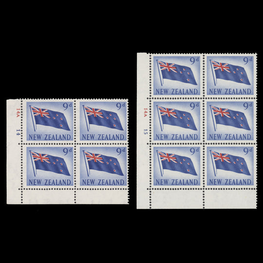 New Zealand 1960 (MNH) 9d National Flag plate blocks