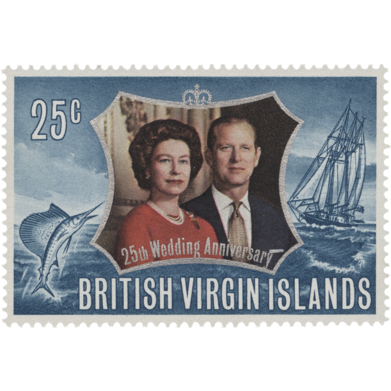 British Virgin Islands 1972 (Variety) 25c Royal Silver Wedding with inverted watermark