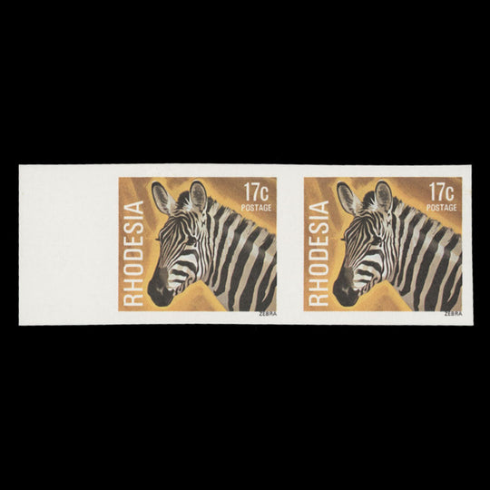 Rhodesia 1978 (Variety) 17c Zebra imperf pair