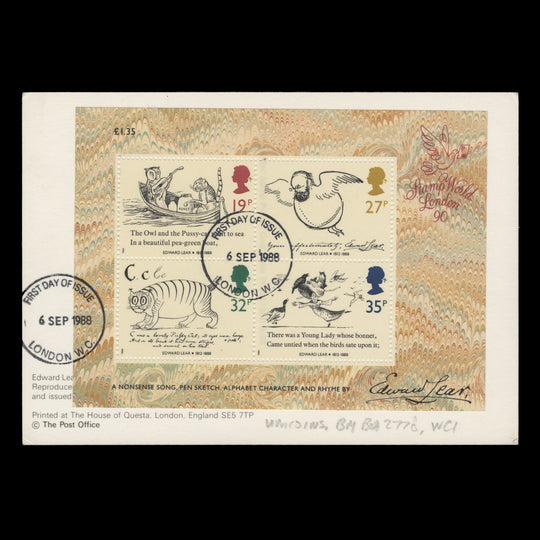 Great Britain 1988 (FDC) Edward Lear Centenary M/S
