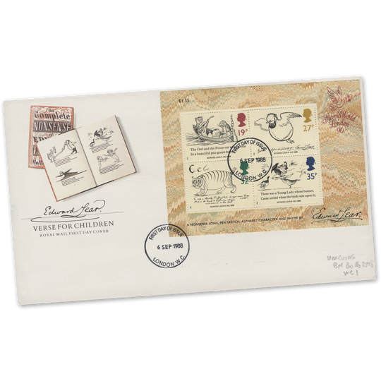 Great Britain 1988 Edward Lear Centenary m/s pre-release cover, LONDON