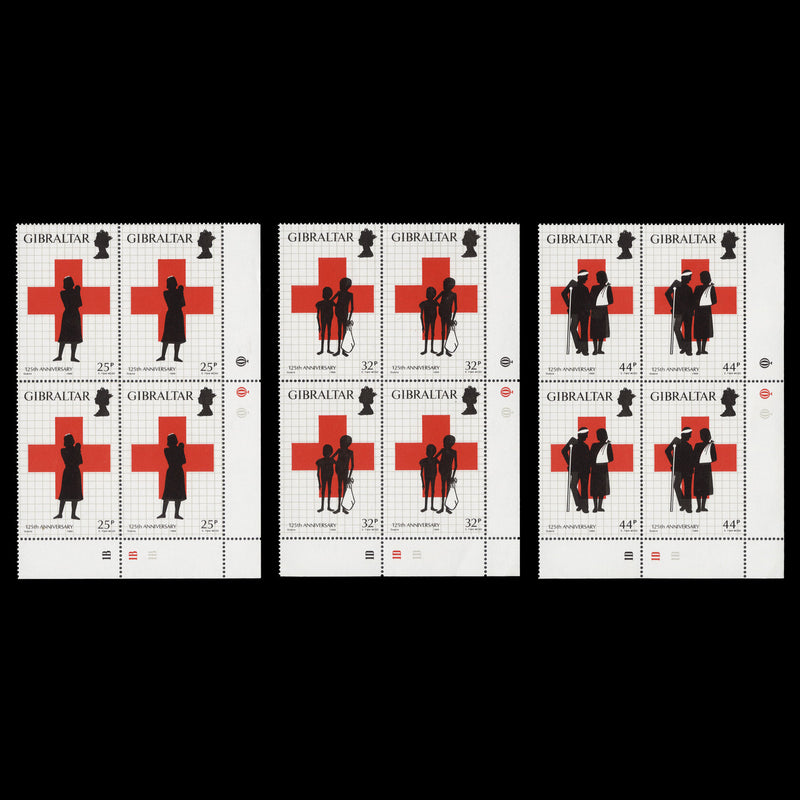 Gibraltar 1989 (MNH) Red Cross Anniversary plate blocks