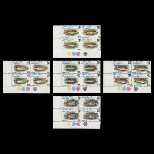 Swaziland 1980 (MNH) River Fish plate 1A–1A–1A–1A blocks