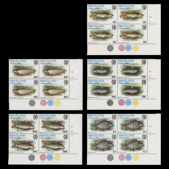 Swaziland 1980 (MNH) River Fish plate 1A–1A–1A–1A blocks