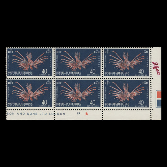 Nouvelles Hebrides 1965 (MNH) 40c Lionfish plate block