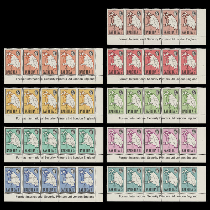 Barbuda 1968 (MNH) Map Definitives imprint strips