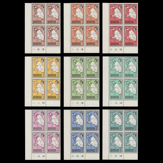 Barbuda 1968 (MNH) Map Definitives plate blocks