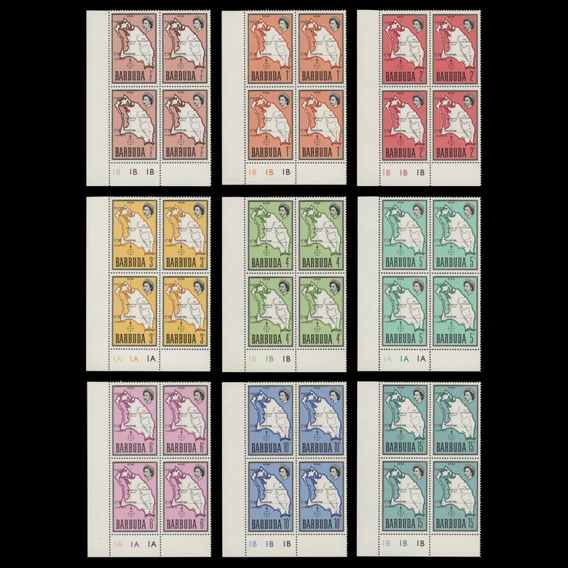 Barbuda 1968 (MNH) Map Definitives plate blocks