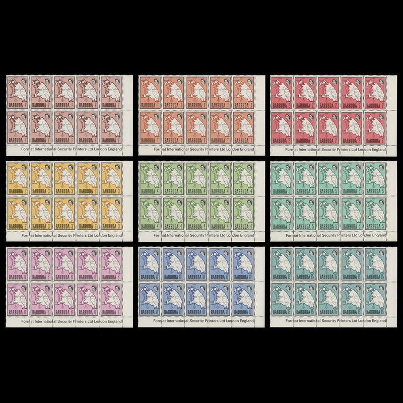 Barbuda 1968 (MNH) Map Definitives imprint blocks