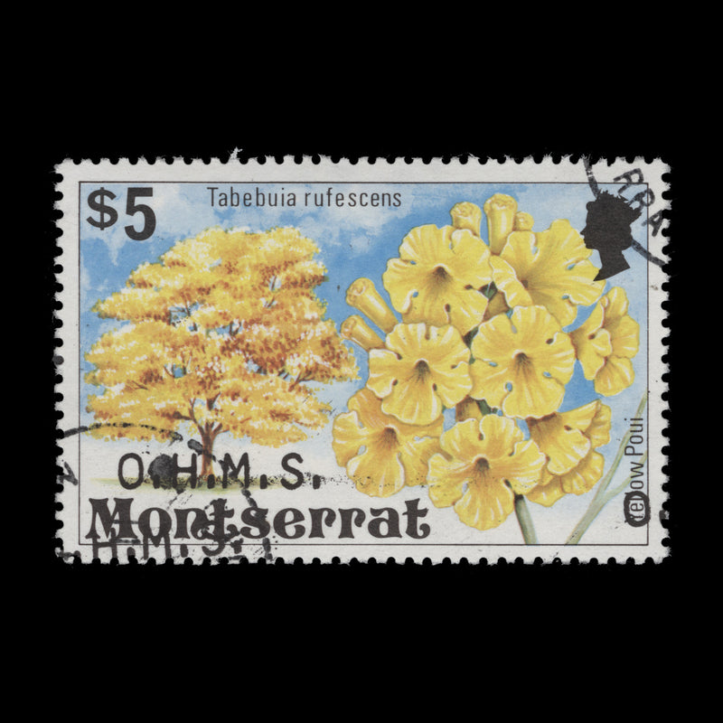 Montserrat 1980 (Variety) $5 Yellow Poui official with overprint double