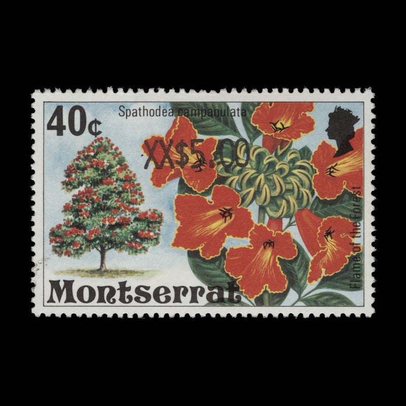 Montserrat 1980 (Variety) $5/40c Flame of the Forest with surcharge shift