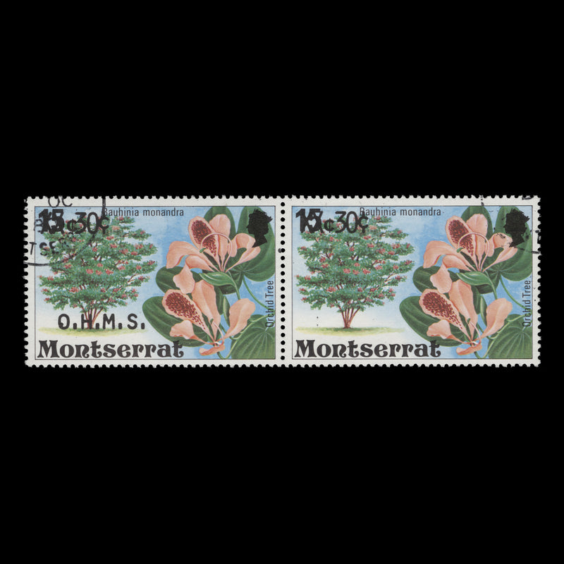 Montserrat 1980 (Variety) 30c/15c Orchid Tree official pair with overprint missing from one