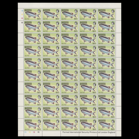 Barbuda 1969 (MNH) $5 Blue Chromis pane of 50 stamps