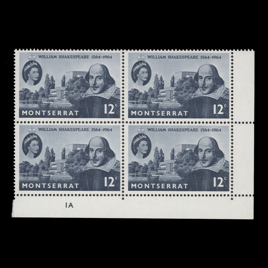 Montserrat 1964 (MNH) 12c Shakespeare Birth Anniversary plate block