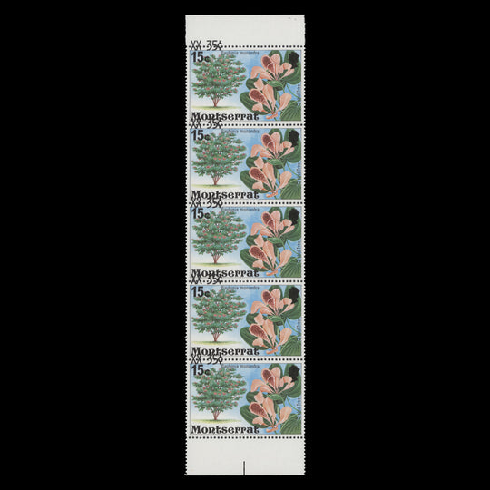 Montserrat 1980 (Variety) 35c/15c Orchid Tree strip with surcharge shift
