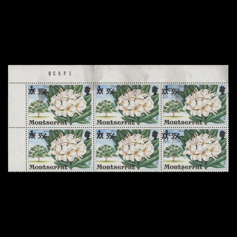 Montserrat 1980 (Variety) 35c/1c White Frangipani block with surcharge double