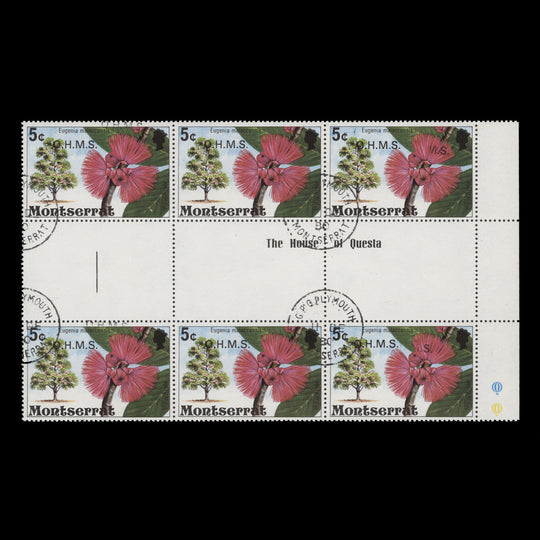 Montserrat 1980 (Variety) 5c Malay Apple official block with overprint double