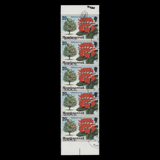 Montserrat 1980 (Variety) 20c Manjak official strip with overprint shift