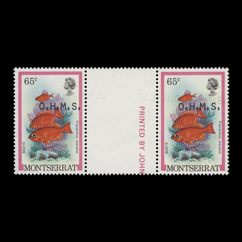Montserrat 1981 (Variety) 65c Bigeye official pair with overprint on gummed side